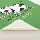 かわいい牛の緑のフィールド漫画イラストレーション シェルパブランケット (3/4)