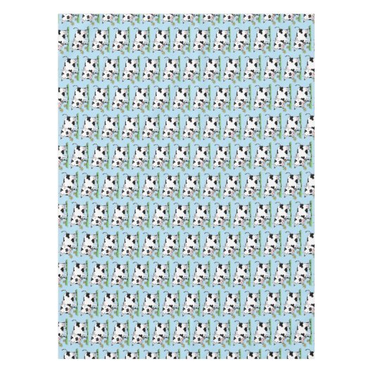 かわいい牛の緑のフィールド漫画イラストレーション テーブルクロス (正面)