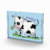 かわいい牛の緑のフィールド漫画イラストレーション フォトブロック (右)