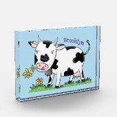 かわいい牛の緑のフィールド漫画イラストレーション フォトブロック (左)