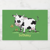 かわいい牛の緑のフィールド漫画イラストレーション フードラベル (シングルラベル)
