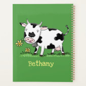 かわいい牛の緑のフィールド漫画イラストレーション プランナー手帳 (裏面)