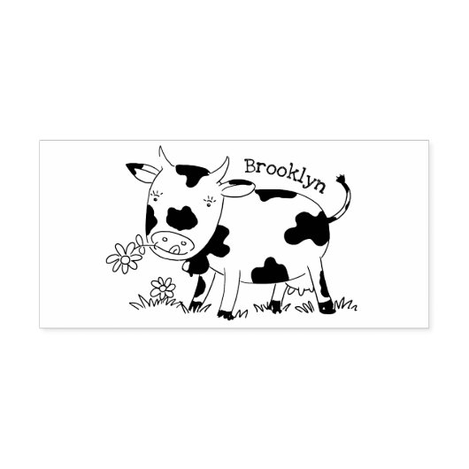 かわいい牛の緑のフィールド漫画イラストレーション ラバースタンプ (インプリント)