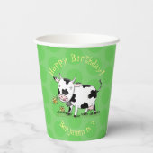 かわいい牛の緑のフィールド漫画イラストレーション 紙コップ (裏面)