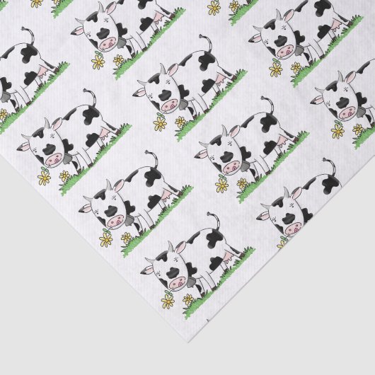 かわいい牛の緑のフィールド漫画イラストレーション 薄葉紙 (詳細)