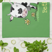 かわいい牛の緑の牧場の漫画イラスト キッチンタオル (折り畳み)