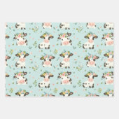 かわいい牛の花リースギフトラップすべてのイベント ラッピングペーパーシート (正面)