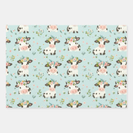 かわいい牛の花リースギフトラップすべてのイベント ラッピングペーパーシート