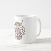 かわいい牛の花柄本スタックヴィンテージ コーヒーマグカップ (正面右)