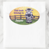 かわいい牛の蔵書票 楕円形シール (バッグ)