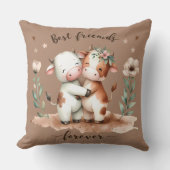 かわいい牛の親友ハグ フラワーラート クッション (正面)