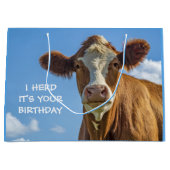 かわいい牛の話し合いは君の誕生日 ラージペーパーバッグ (正面)