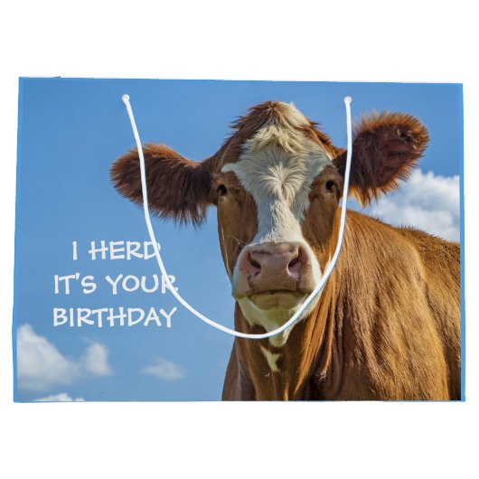 かわいい牛の話し合いは君の誕生日 ラージペーパーバッグ (裏面)