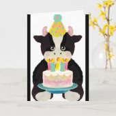 かわいい牛の誕生日カード カード (黄色い花)