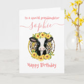 かわいい牛の誕生日カード カード (黄色い花)