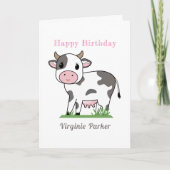 かわいい牛の誕生日カード サンキューカード (正面)