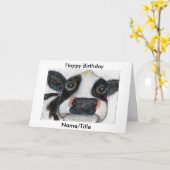 かわいい牛の誕生日グリーティングカードをカスタマイズ カード (黄色い花)