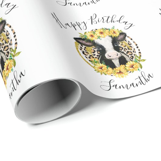 かわいい牛の誕生日ラッピング紙 ラッピングペーパー (ロールコーナー)