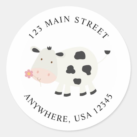 かわいい牛の誕生日リターンアドレス ラベル (正面)