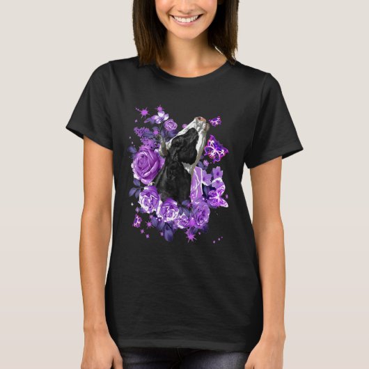 かわいい牛の農場生活 紫の花の女性 Tシャツ (正面)