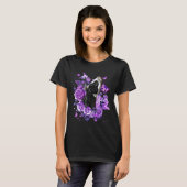 かわいい牛の農場生活 紫の花の女性 Tシャツ (正面フル)