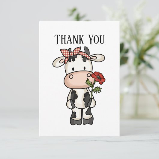 かわいい牛の追加メッセージ サンキューカード (スタンド正面)