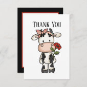 かわいい牛の追加メッセージ サンキューカード (正面/裏面)