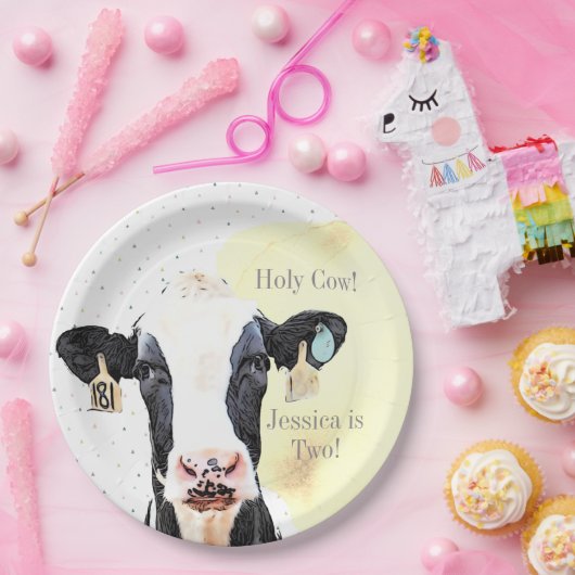 かわいい牛の野生動物イエロー2nd誕生日パーティー ペーパープレート (パーティー)
