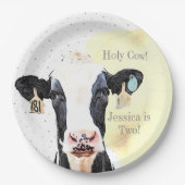 かわいい牛の野生動物イエロー2nd誕生日パーティー ペーパープレート (正面)