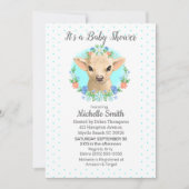 かわいい牛の青い男の子フローラ赤ちゃんシャワー 招待状 (正面)