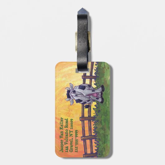 かわいい牛の頭と尾の荷物タグ ラゲッジタグ (裏面縦)