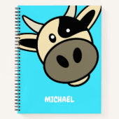 かわいい牛の頭 |漫画シンプル名モノグラムブルー ノートブック (正面)