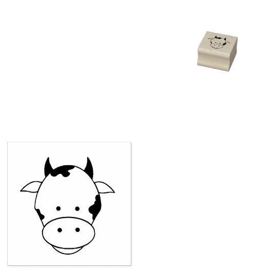 かわいい牛の顔ウッドアートスタンプ ラバースタンプ (押印)