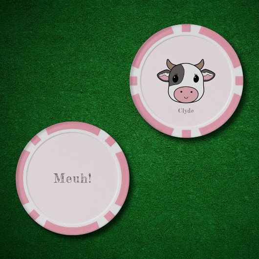 かわいい牛の顔ピンク ポーカーチップ