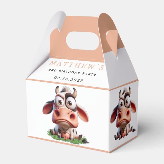 かわいい牛の飼育動物2nd誕生日パーティー フェイバーボックス (裏面サイド)