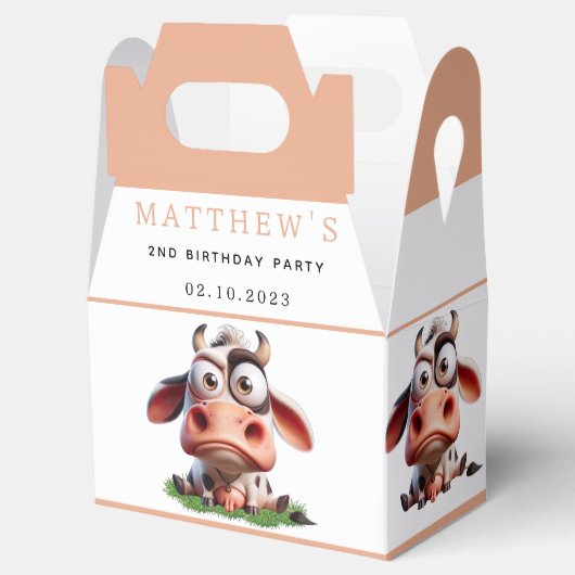 かわいい牛の飼育動物2nd誕生日パーティー フェイバーボックス (オープン)