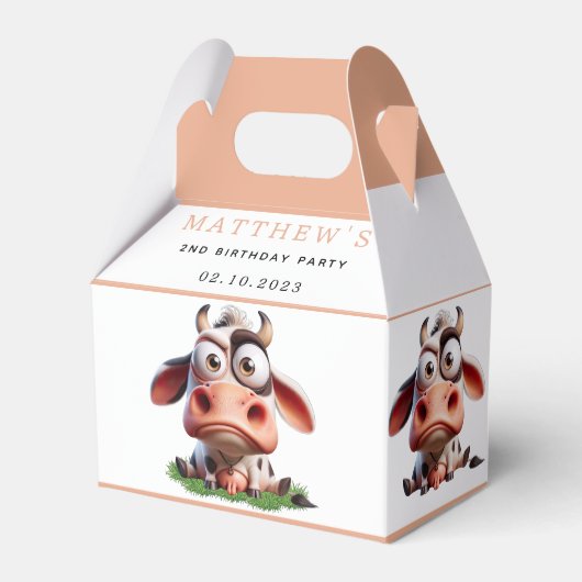 かわいい牛の飼育動物2nd誕生日パーティー フェイバーボックス (正面サイド)