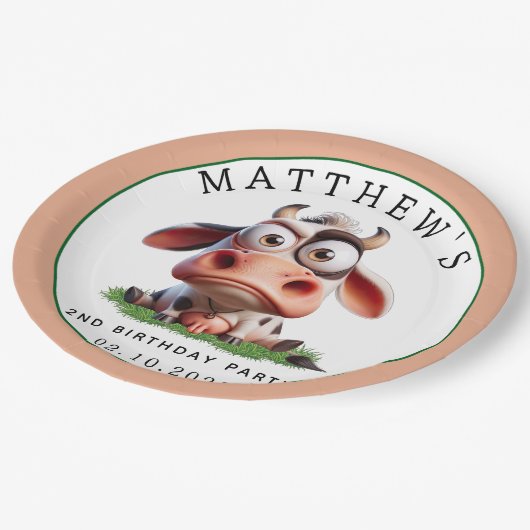 かわいい牛の飼育動物2nd誕生日パーティー ペーパープレート (アングル)