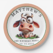 かわいい牛の飼育動物2nd誕生日パーティー ペーパープレート (正面)