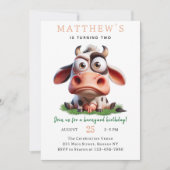 かわいい牛の飼育動物2nd誕生日パーティー 招待状 (正面)