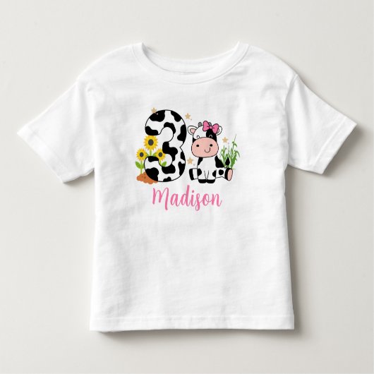 かわいい牛の3歳誕生日 トドラーTシャツ (正面)