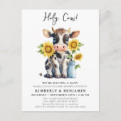 かわいい牛ひまわりカップル赤ちゃんシャワー招待状 ポストカード (正面)