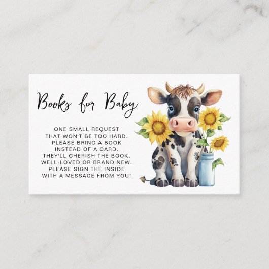 かわいい牛ひまわりファーム赤ちゃんシャワーベビー エンクロージャーカード (正面)