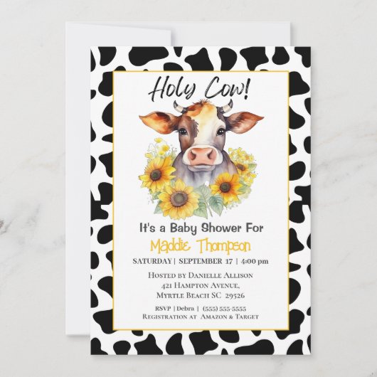 かわいい牛ひまわりファーム赤ちゃんシャワー招待状 招待状 (正面)