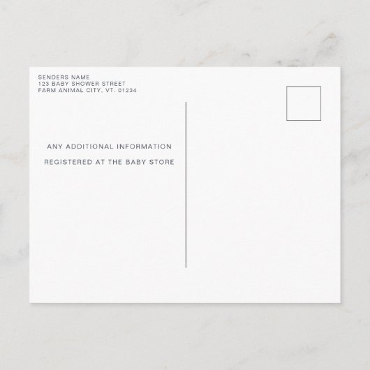 かわいい牛ひまわりモダンファームのカップル赤ちゃんシャワー インビテーションポストカード (裏面)