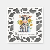 かわいい牛ひまわりモダンファーム動物1歳の誕生日 スタンダードカクテルナプキン (正面)