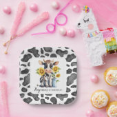 かわいい牛ひまわりモダンファーム動物1歳の誕生日 ペーパープレート (パーティー)