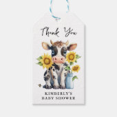 かわいい牛ひまわりモダン花シンプル農園ベイビーシャワー ギフトタグ (正面)