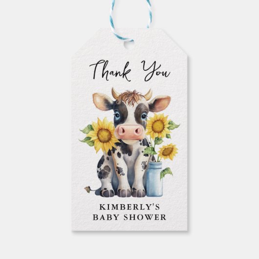 かわいい牛ひまわりモダン花シンプル農園ベイビーシャワー ギフトタグ (裏面)
