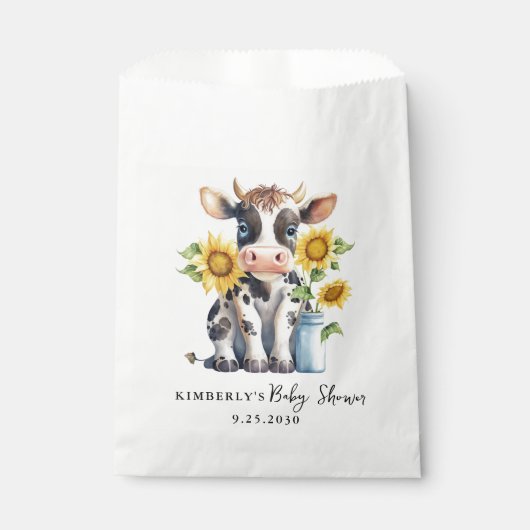 かわいい牛ひまわりモダン花シンプル農園ベイビーシャワー フェイバーバッグ (正面)